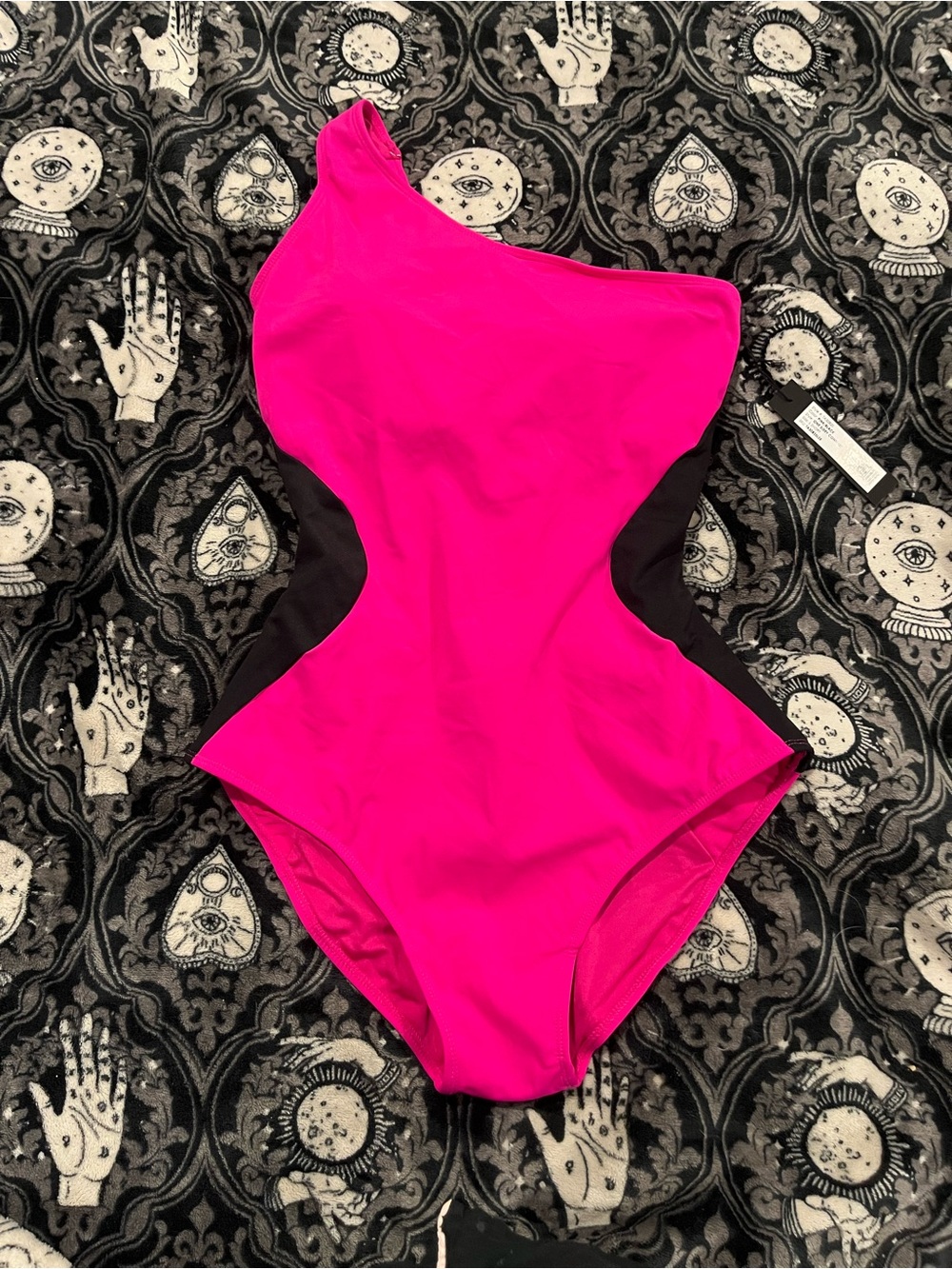 NWT Ta3Swim Pink/Black One Sidey Contour Swimsuit Large Short